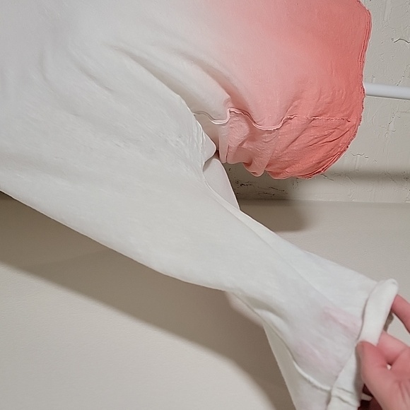 We The Free FP Shirt Top Tee 3/4 Sleeve Ombre Linen Slub Pink Strawberry Ivory M - Picture 11 of 16